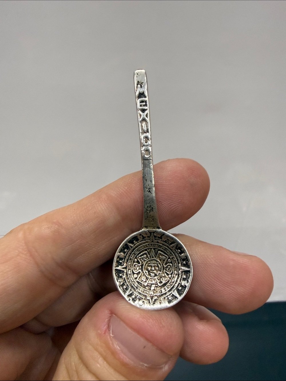 Sterling Silver Mexico Aztec Calendar Mini Spoon - Silver